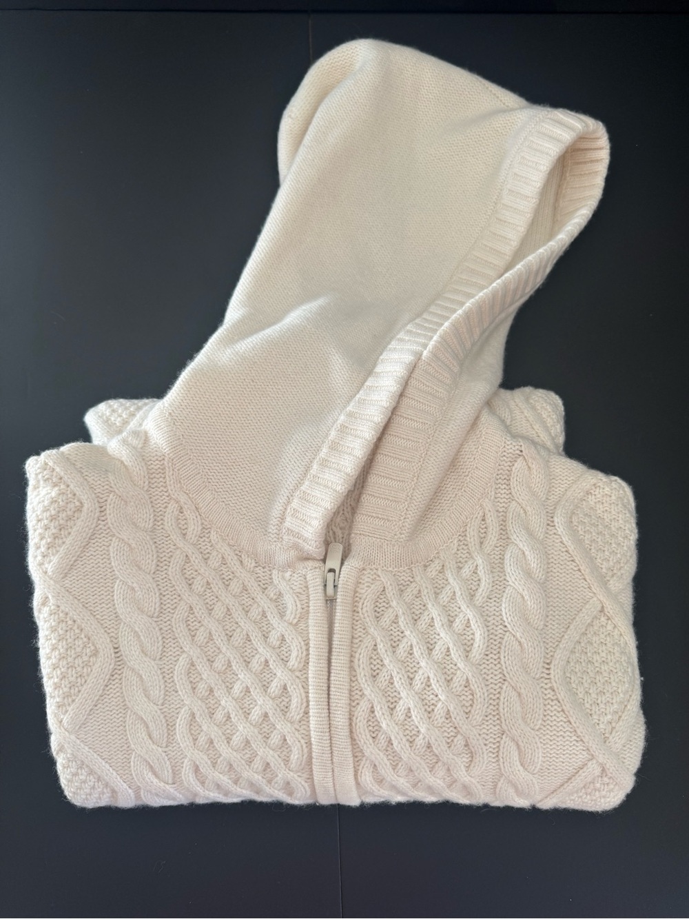 Aritzia Sunday Best Octavia Cable Knit Zip Hoodie Sweater Cream 2XS